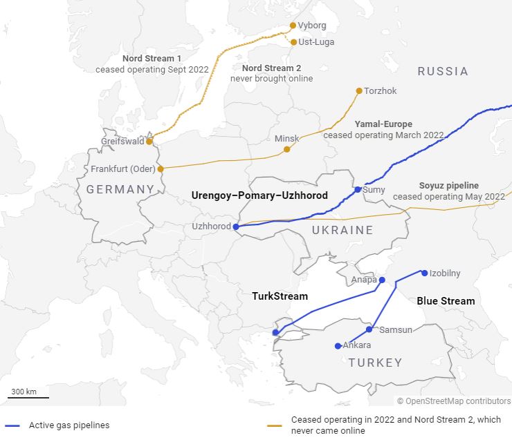 Duong ong TurkStream la mot trong nhung duong ong dan khi cuoi cung con hoat dong de dua khi dot Nga toi chau Au. Anh: Global Energy Monitor