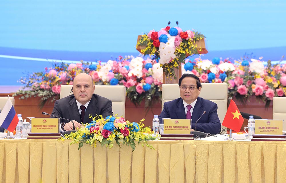 Prime Minister Pham Minh Chinh and Prime Minister of the Russian Federation Mikhail Mishustin co-chaired the Vietnam - Russia High-Level Business Dialogue. Photo: Hai Nguyen