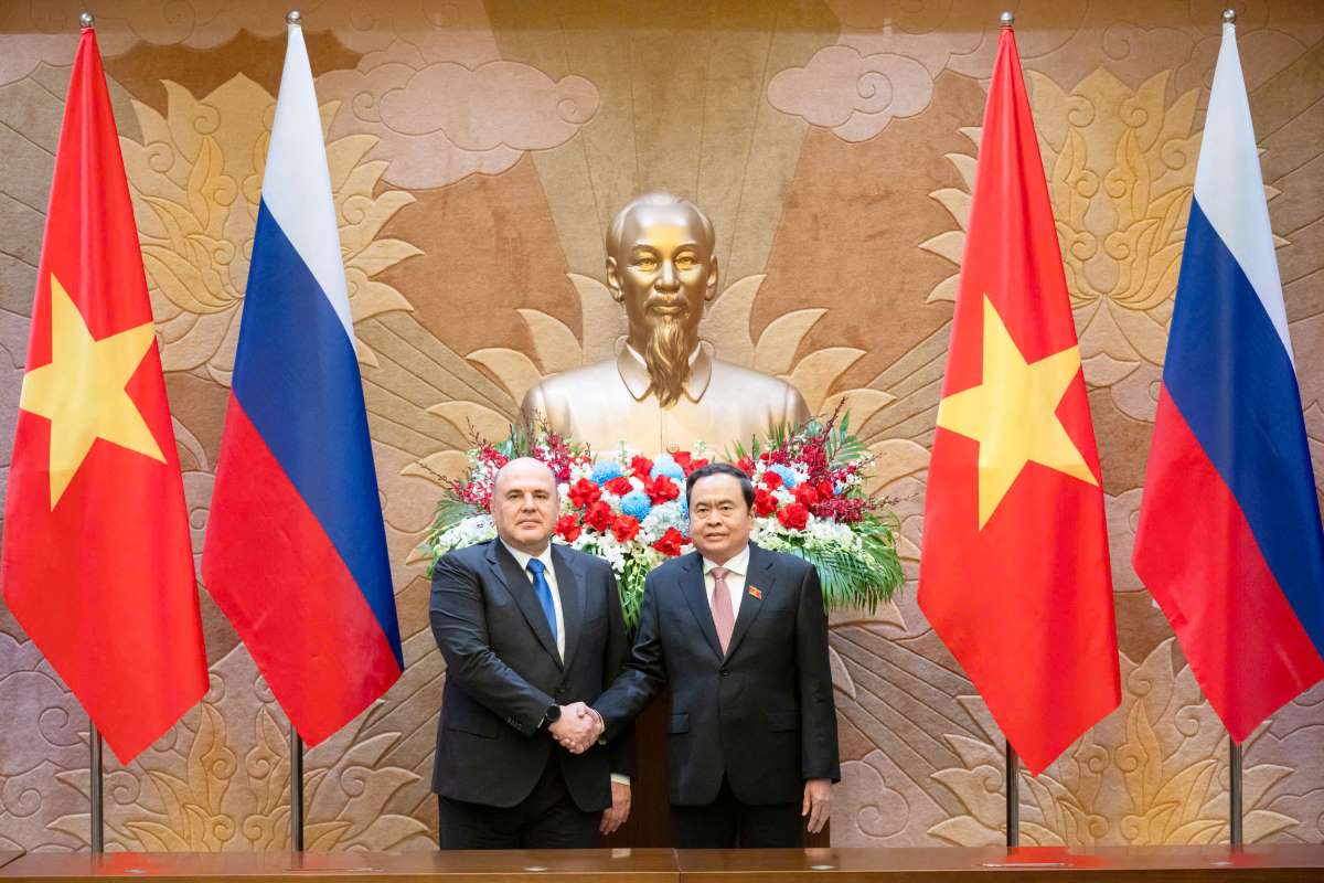 Chu tich Quoc hoi Tran Thanh Man hoi kien Thu tuong Nga Mikhail Mishustin ngay 14.1.2025. Anh: Hai Nguyen