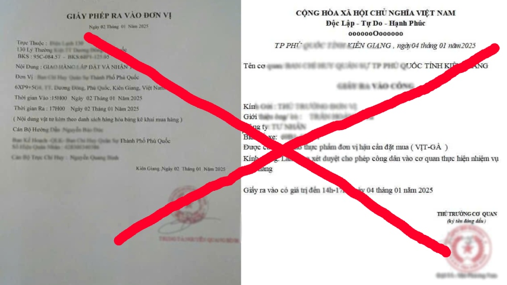 The subjects used fake documents with red stamps as collateral to defraud people in Phu Quoc from ordering goods. Photo: Readers