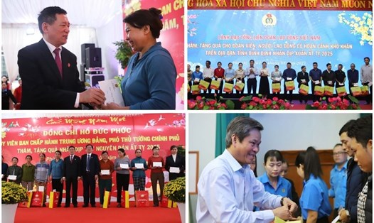 Phó Thủ tướng Hồ Đức Phớc cùng Phó Chủ tịch Tổng LĐLĐVN Huỳnh Thanh Xuân đã đến thăm, trao quà Tết cho đoàn viên, người lao động ở Bình Định nhân dịp Tết Nguyên đán Ất Tỵ 2025. Ảnh: Hoài Luân