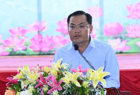 Pho chu tich UBND tinh Bac Lieu Ngo Vu Thang phat bieu tai Tet quan dan. Anh: Nhat Ho