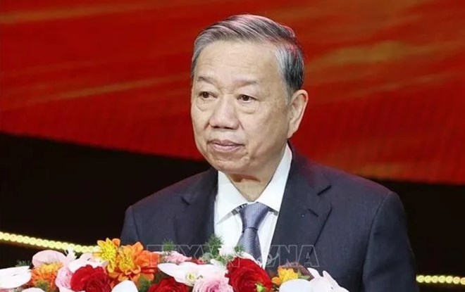 General Secretary To Lam delivers a speech at the 6th National Forum on Developing Vietnamese Digital Technology Enterprises. Photo: VNA