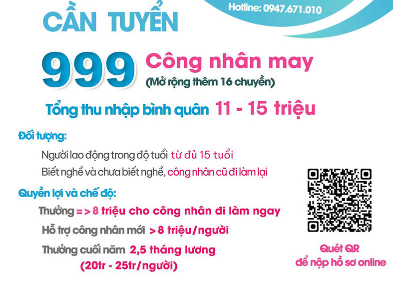 Chính sách thưởng 8 triệu đồng thu hút người lao động của Công ty Cổ phần May Sông Hồng Xuân Trường. Ảnh chụp màn hình. 