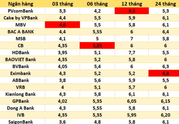 Nhung ngan hang co lai suat cao tren thi truong ngay 17.1. Bang: Ha Vy 