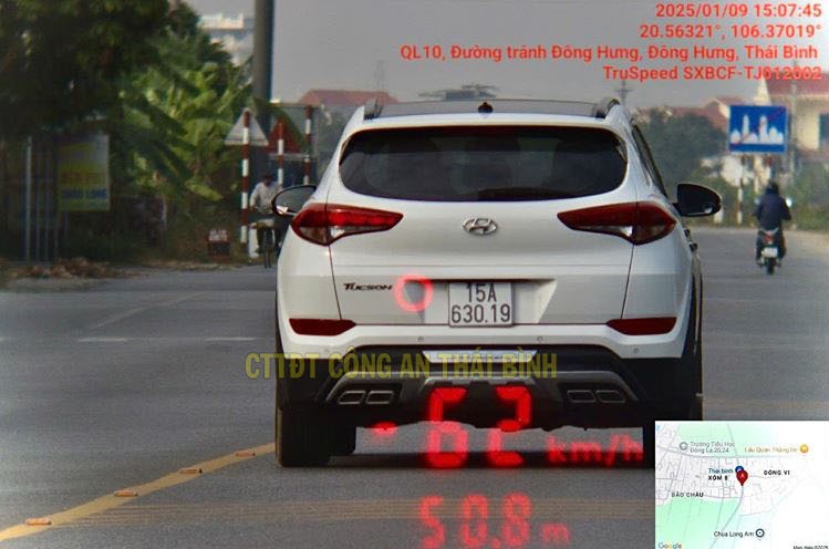 Image of vehicle violating speed limit. Photo: Thai Binh Provincial Police