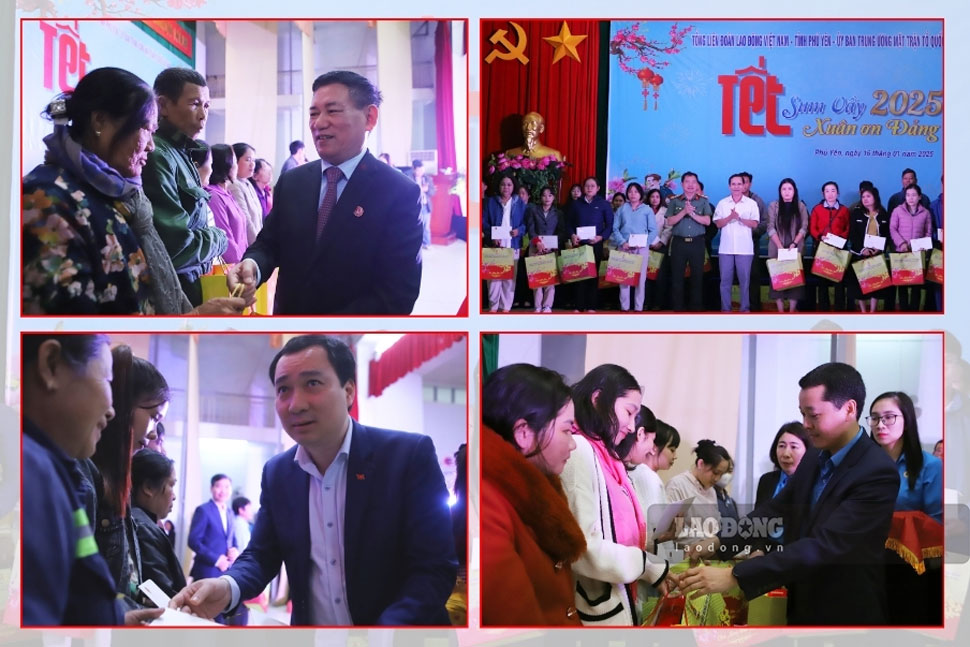 Deputy Prime Minister Ho Duc Phoc presents Tet gifts to union members, workers, and poor households in Phu Yen. Photo: Hoai Luan