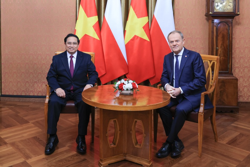 Prime Minister Pham Minh Chinh meets and holds talks with Polish Prime Minister Donald Tusk. Photo: VGP