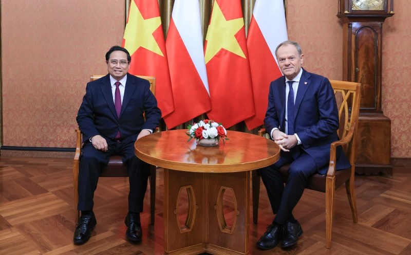 Prime Minister Pham Minh Chinh meets and holds talks with Polish Prime Minister Donald Tusk. Photo: VGP