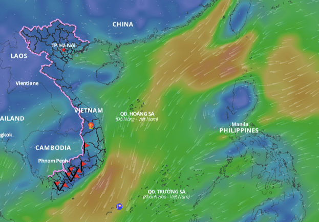 Cold air is forecast to continue causing bad weather in some areas of the East Sea. Above is the image of the wind direction layer over the sea updated at 11am on January 18. Photo: Vietnam Natural Disaster Monitoring System