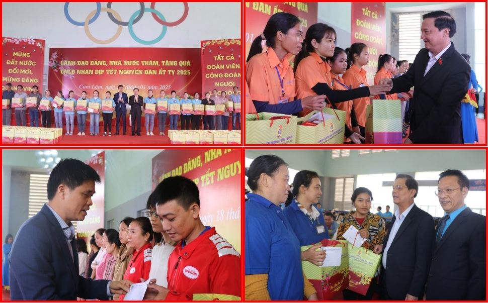 Vice Chairman of the National Assembly Nguyen Khac Dinh and Vice Chairman of the Vietnam General Confederation of Labor Ngo Duy Hieu visited and presented Tet gifts to disadvantaged workers at Suoi Dau Industrial Park (Khanh Hoa). Photo: Thanh Thuy