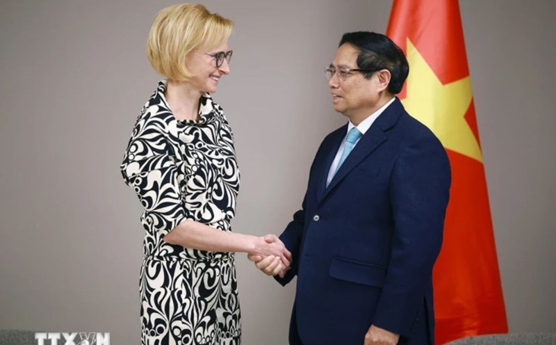 Prime Minister Pham Minh Chinh received Ms. Katerina Konecna, Chairwoman of the Communist Party of Czech-Morava. Photo: VNA