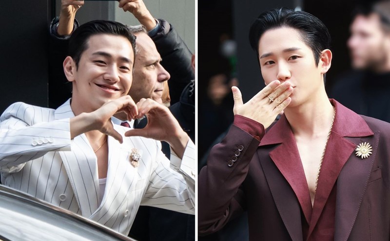 Nam Yoon Su and Jung Hae In greet fans at the Dolce & Gabbana show. Photo: X
