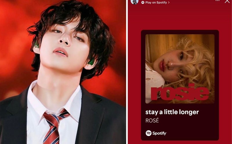 V (BTS) shares Rose's (Blackpink) song. Photo: Instagram