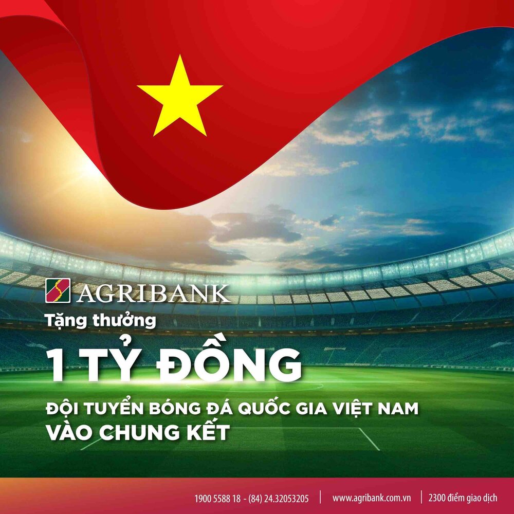  Agribank tang thuong Doi tuyen Bong da Quoc gia Viet Nam 1 ty dong sau thanh tich gianh quyen vao tran chung ket Giai vo dich bong da Dong Nam A 2024.