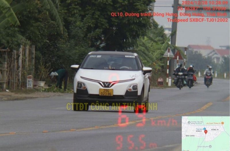 Image of car with license plate 29G - 023.86 violating speeding violation recorded by camera. Photo: Thai Binh Provincial Police