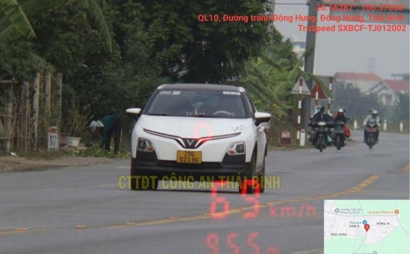 Image of car with license plate 29G - 023.86 violating speeding violation recorded by camera. Photo: Thai Binh Provincial Police