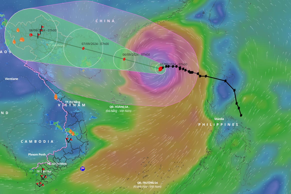Location and path of storm No. 3 at 8:00 a.m. on September 5, 2024. Photo: Vietnam Disaster Monitoring System