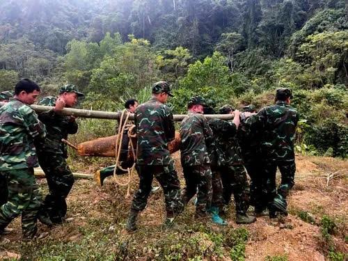 The 300kg bomb was successfully detonated. Photo: Bac Kan Provincial Military Command