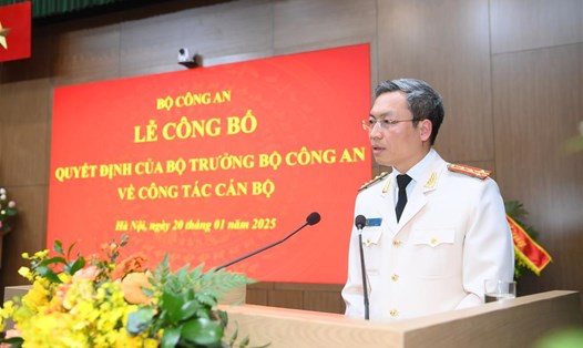 Tân Chánh Văn phòng Bộ Công an phát biểu tại buổi Lễ sau khi nhận quyết định điều động. Ảnh: Bộ Công an