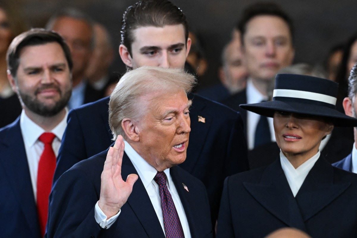 US President Donald Trump takes the oath of office. Photo: AFP