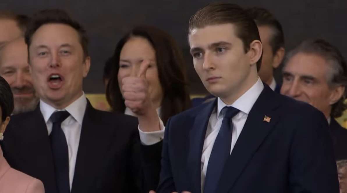 Barron Trump and billionaire Elon Musk's contrasting expressions cause a stir