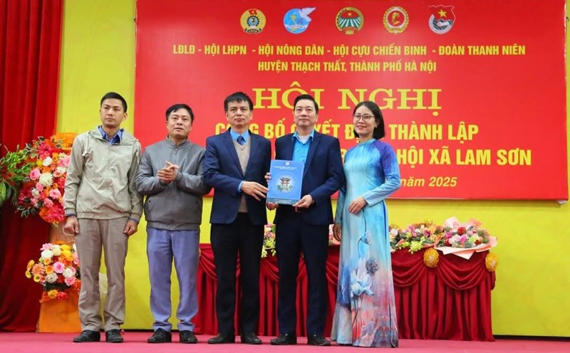 Thach That District Labor Federation awarded the Decision to establish a grassroots Trade Union after merging administrative units for the period 2023 - 2025. Photo: Grassroots Trade Union
