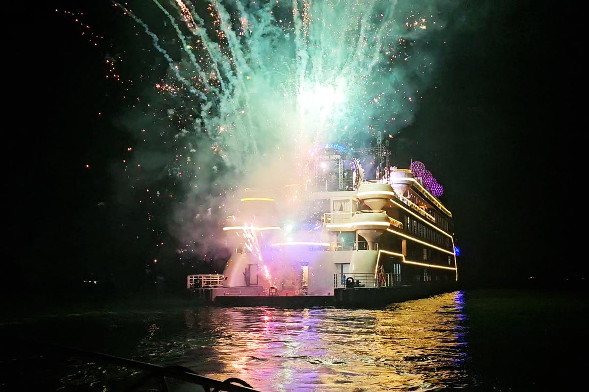 Fireworks display at the wedding of two Indian billionaires in Ha Long Bay. Photo: Doan Hung