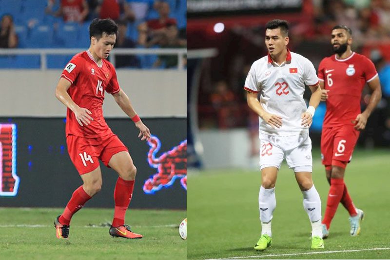 Hoang Duc (left) and Tien Linh are two potential candidates for the 2024 Vietnam Men's Golden Ball award. Photo: Minh Dan/Trung Thu
