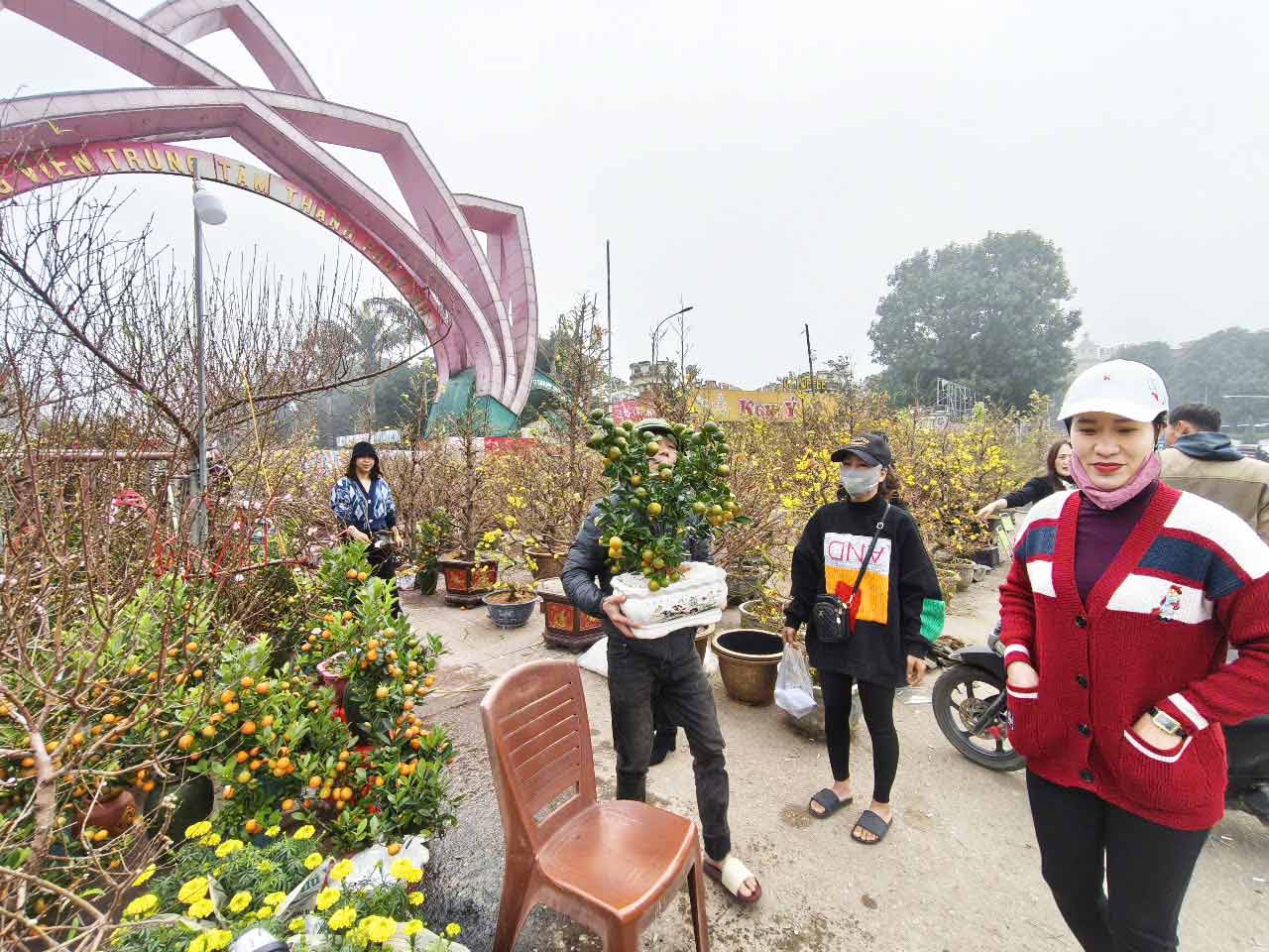 The market for peach, kumquat and Tet flowers in Vinh City (Nghe An) this year is still quiet. Photo: Quang Dai