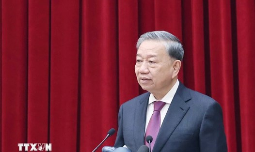 Tổng Bí thư Tô Lâm phát biểu bế mạc tại Hội nghị Ban Chấp hành Trung ương khóa XIII. Ảnh: TTXVN