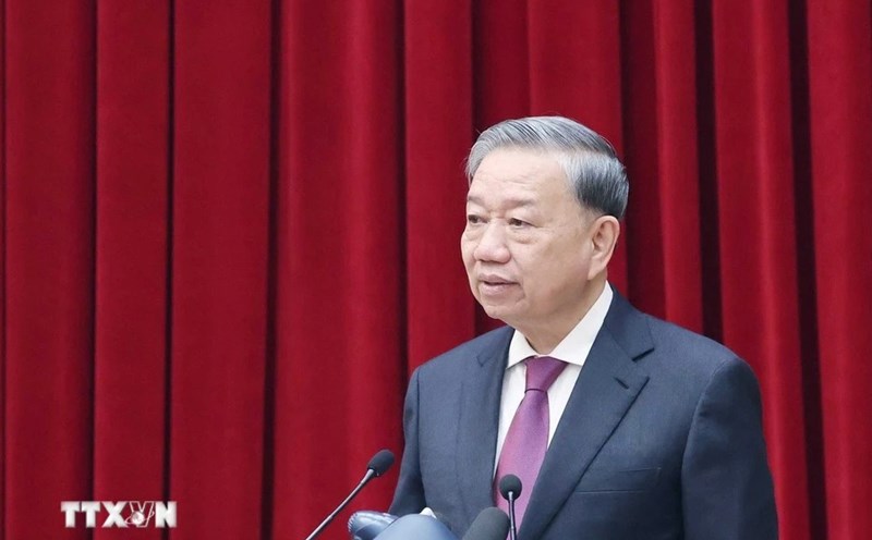 General Secretary To Lam delivers the closing speech at the 13th Central Executive Committee Conference. Photo: VNA