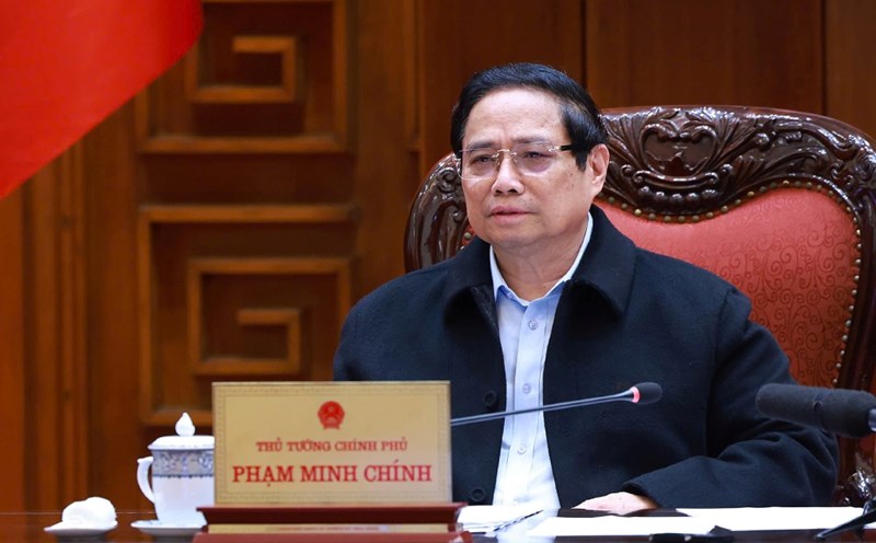 Prime Minister Pham Minh Chinh delivers a concluding speech at a meeting on the implementation of the Long Thanh International Airport project. Photo: VGP/Nhat Bac
