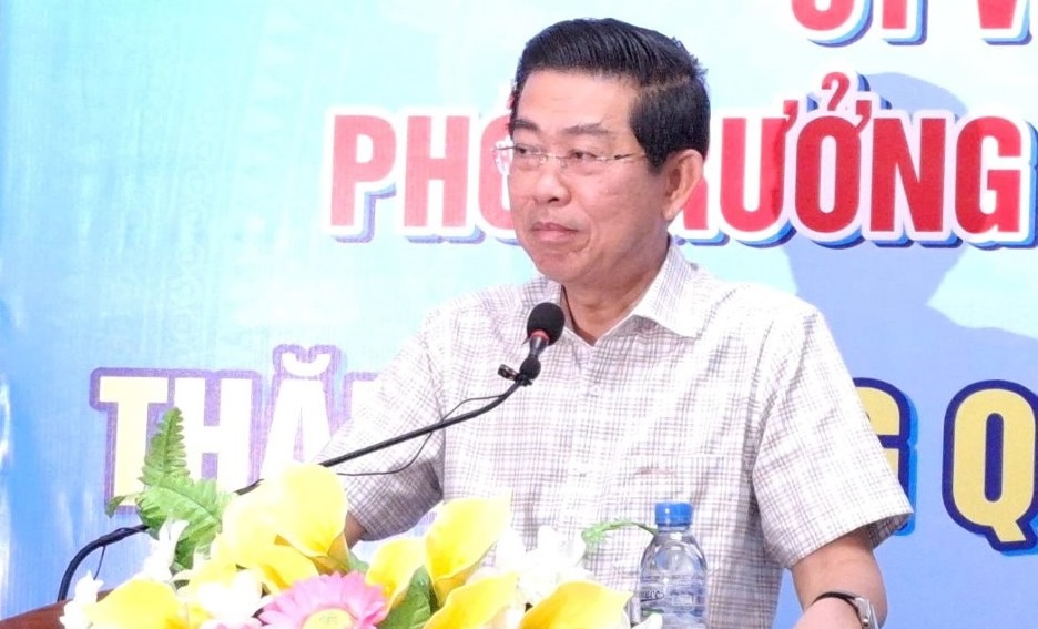 Member of the Party Central Committee, Deputy Head of the Central Internal Affairs Commission Vo Van Dung spoke at the gift-giving ceremony for union members of Bac Lieu province. Photo: Nhat Ho