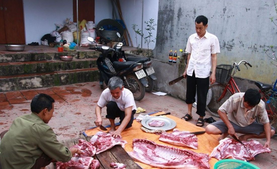 Pig touching during Tet is a traditional cultural beauty that has existed for a long time in the life of Vietnamese people. Photo: Pham Dinh