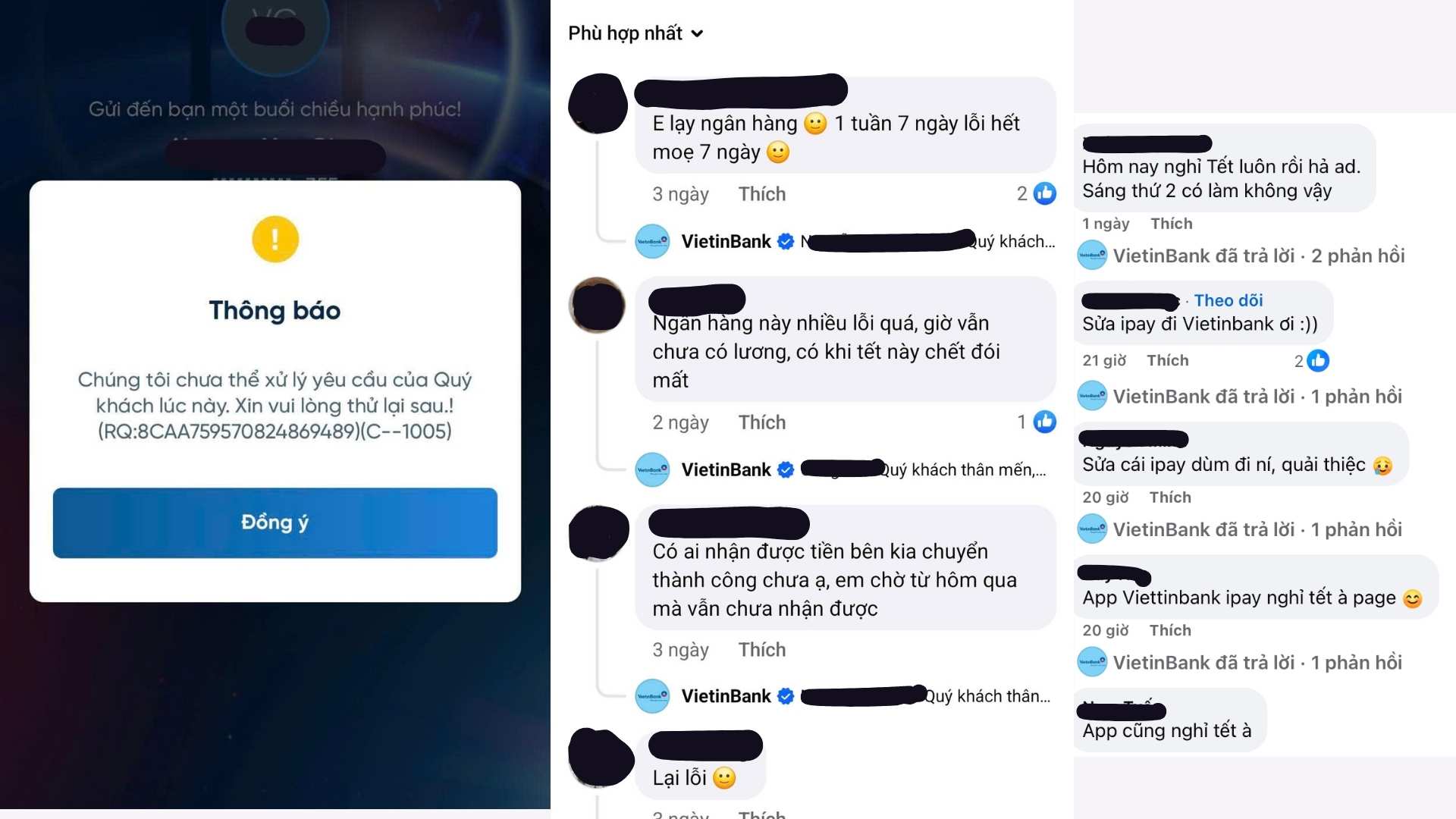 At the end of 2025, VietinBank application encountered continuous errors, making customers angry. Photo: Thanh Van.