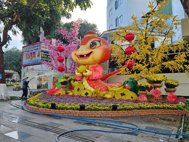 Buon Ma Thuot city is more sparkling thanks to flower pots and ornamental plants. Photo: Bao Trung