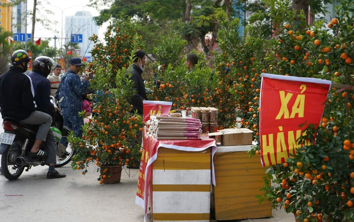 Traders sell off goods and have big discounts at Hai Phong Tet flower market. Photo: Mai Dung
