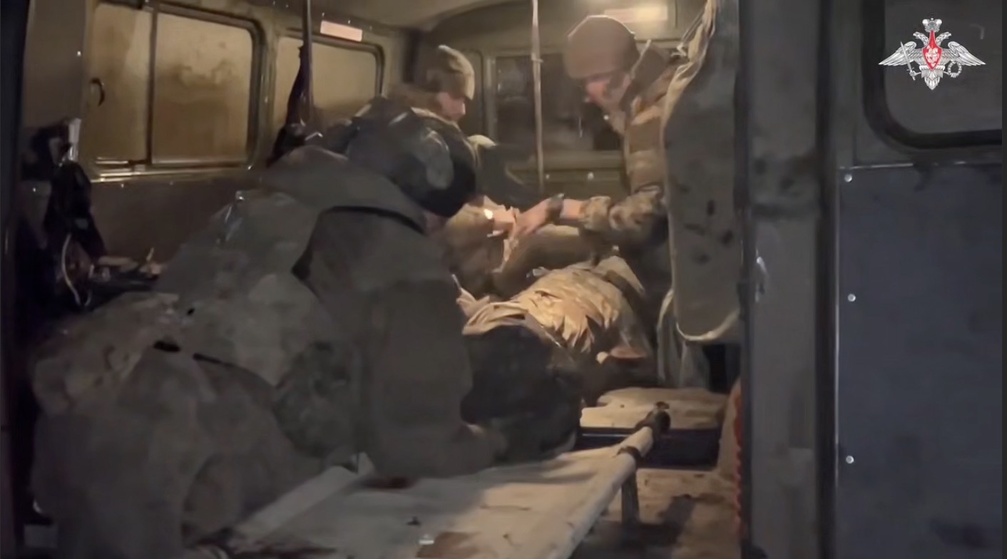 Wounded Russian soldiers are loaded into an ambulance. Photo: Russian Defense Ministry