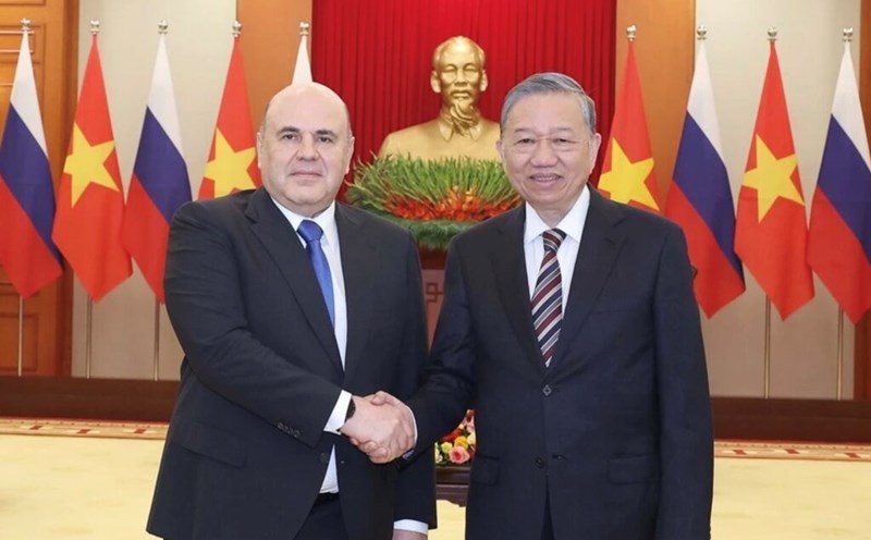 General Secretary To Lam received Russian Prime Minister Mikhail Vladimirovich Mishustin on the afternoon of January 14, 2025 at the Party Central Committee Headquarters. Photo: VNA