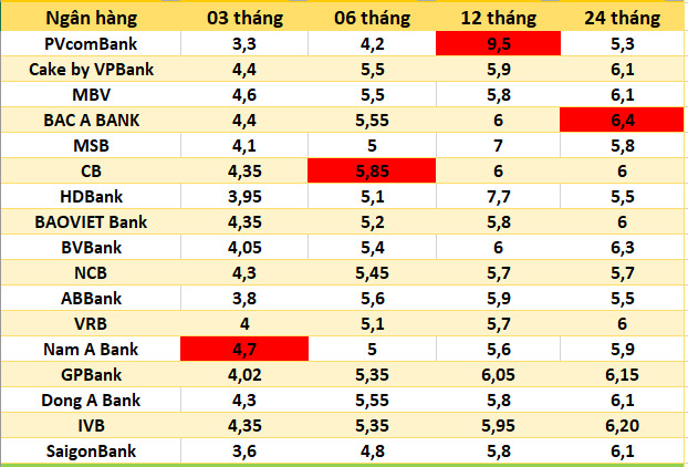 Top ngan hang co lai suat cao nhat thi truong hien nay. Do hoa: Ha Vy