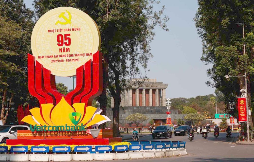 Hanoi streets are brightly decorated to celebrate the Party and the Year of the Snake. Photo: Hai Nguyen