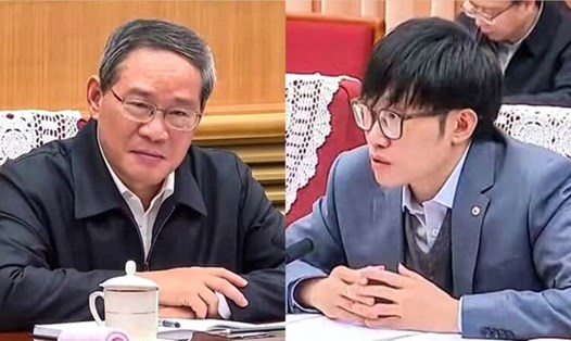 Ông Liang Wenfeng (bên phải), "linh hồn" của DeepSeek, người được cho là nhân tố định hình ngành AI trong tương lai Ảnh: Xinhua