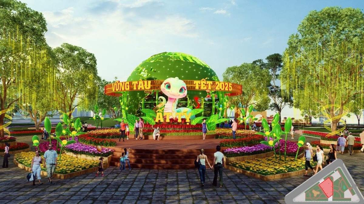 Perspective of the theme "Green Planet" at the Spring Flower Festival in Vung Tau City. Photo: VT Construction Investment Project Management Board