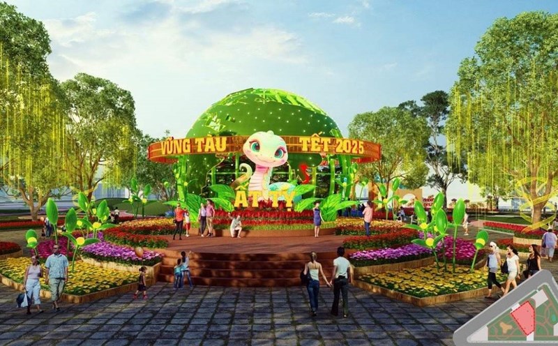 Perspective of the theme "Green Planet" at the Spring Flower Festival in Vung Tau City. Photo: VT Construction Investment Project Management Board