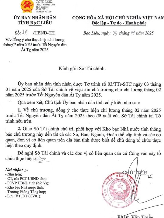 Bac Lieu se chi luong thang 2.2025 truoc Tet Nguyen dan At Ty. Anh: Nhat Ho