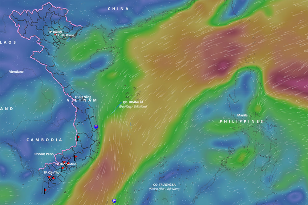 Du bao nhieu khu vuc co gio manh, mua do anh huong cua ranh ap thap tren Bien Dong. Anh: He thong Giam sat thien tai Viet Nam