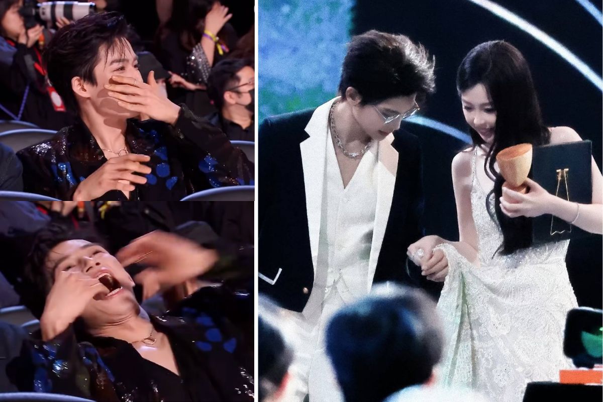 Dinh Vu He's actions towards Ngu Thu Han caused a storm online. Photo: Weibo