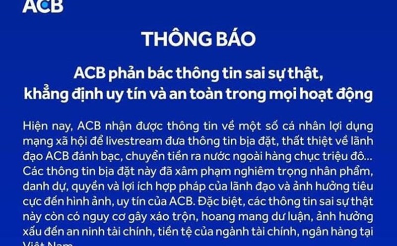 ACB refutes false rumors. Photo: Source ACB