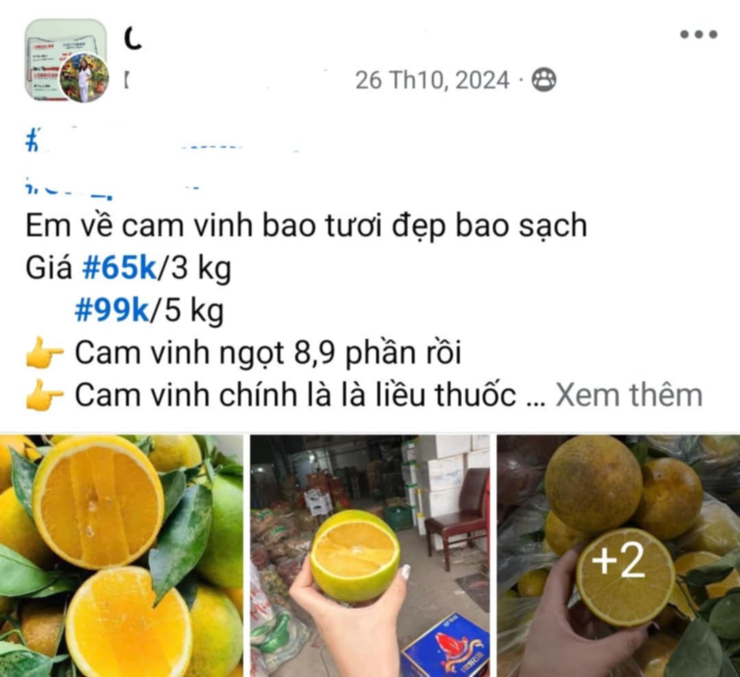 Post selling oranges by male worker Le Van Quy. Photo: Interviewee